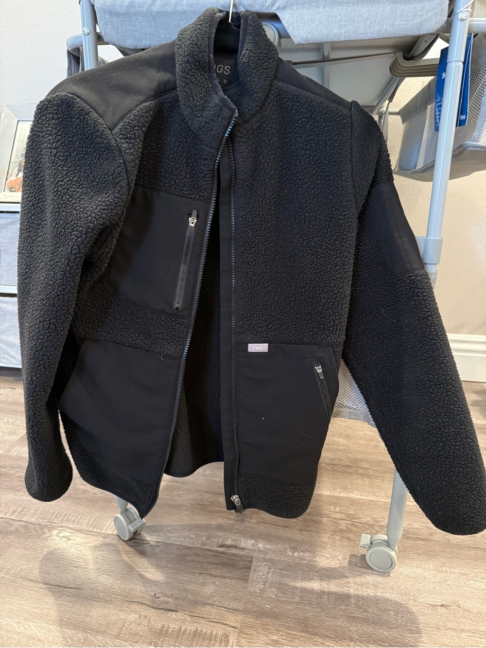 Figs Black Sherpa Zip Jacket